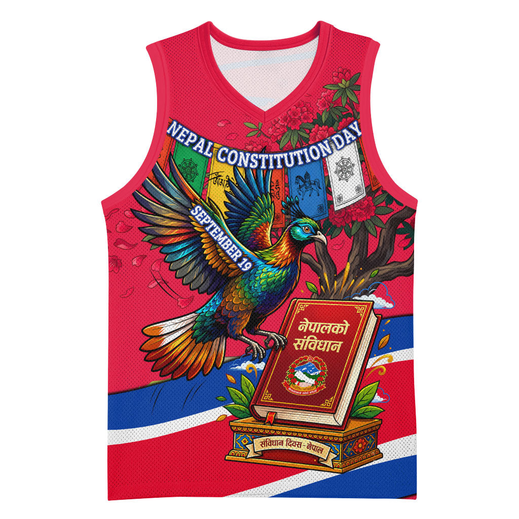 Nepal Constitution Day Basketball Jersey Himalayan Temples Danphe Himalayan Monal Floral