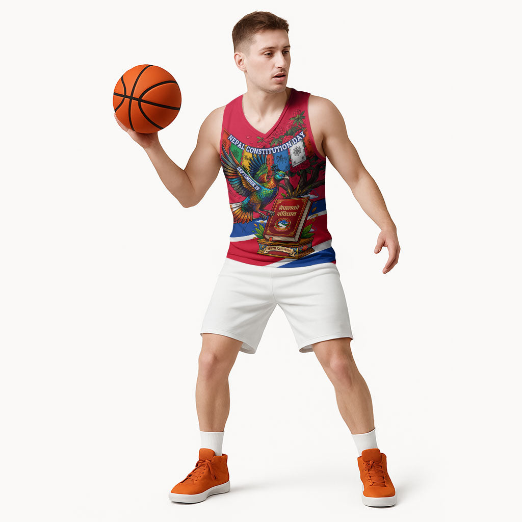 Nepal Constitution Day Basketball Jersey Himalayan Temples Danphe Himalayan Monal Floral