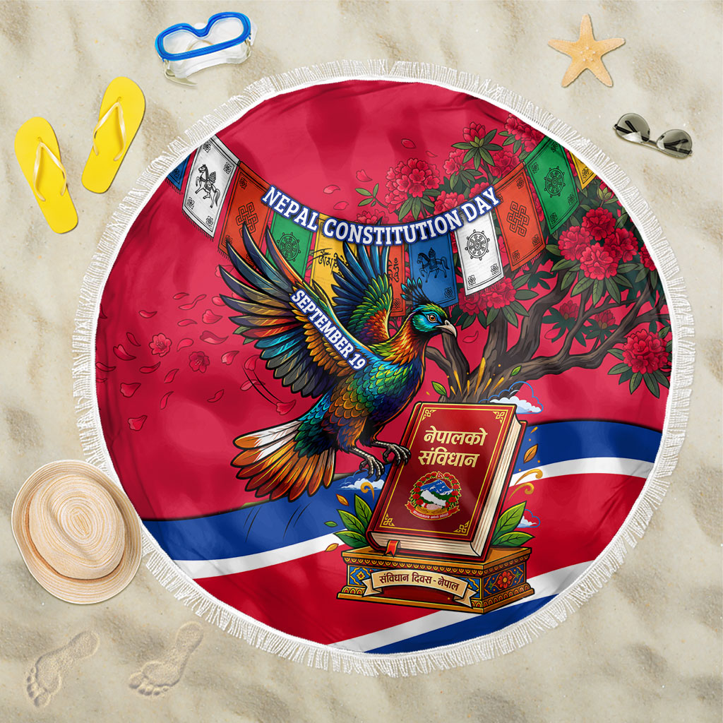 Nepal Constitution Day Beach Blanket Himalayan Temples Danphe Himalayan Monal Floral