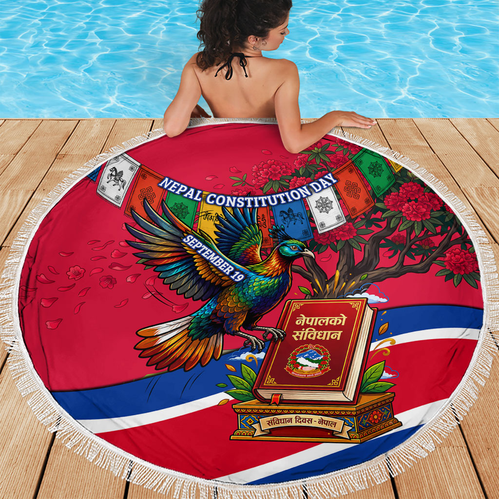 Nepal Constitution Day Beach Blanket Himalayan Temples Danphe Himalayan Monal Floral