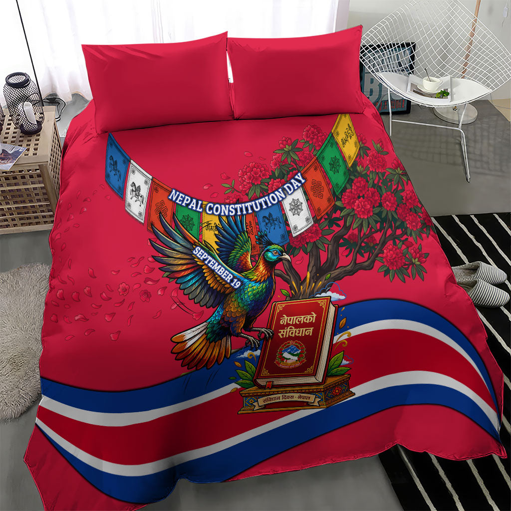 Nepal Constitution Day Bedding Set Himalayan Temples Danphe Himalayan Monal Floral