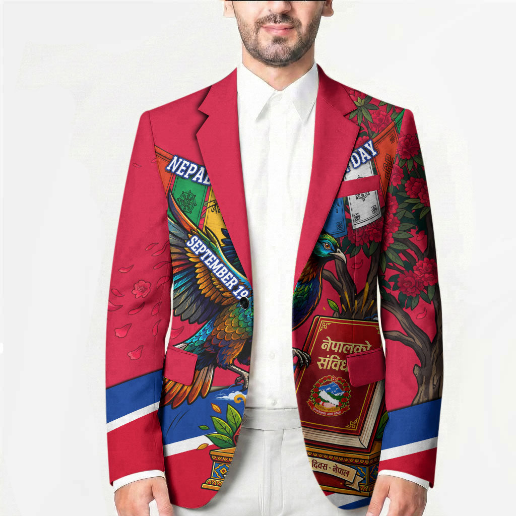 Nepal Constitution Day Blazer Himalayan Temples Danphe Himalayan Monal Floral