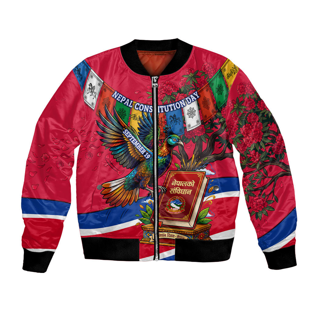 Nepal Constitution Day Bomber Jacket Himalayan Temples Danphe Himalayan Monal Floral