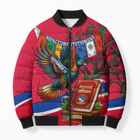 Nepal Constitution Day Bomber Puffer Jacket Himalayan Temples Danphe Himalayan Monal Floral