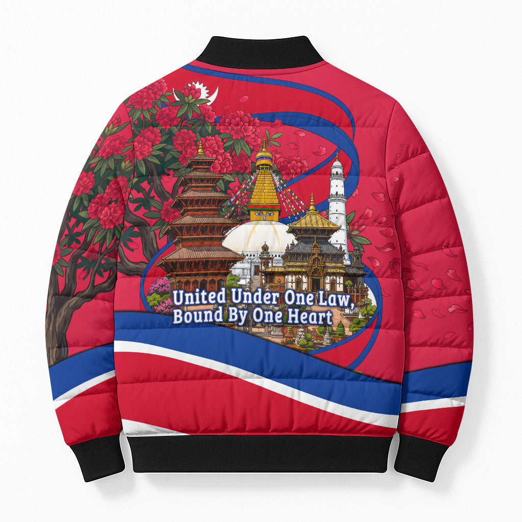 Nepal Constitution Day Bomber Puffer Jacket Himalayan Temples Danphe Himalayan Monal Floral