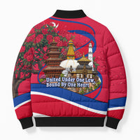 Nepal Constitution Day Bomber Puffer Jacket Himalayan Temples Danphe Himalayan Monal Floral