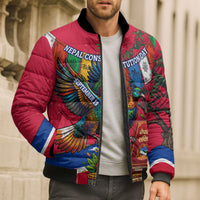 Nepal Constitution Day Bomber Puffer Jacket Himalayan Temples Danphe Himalayan Monal Floral