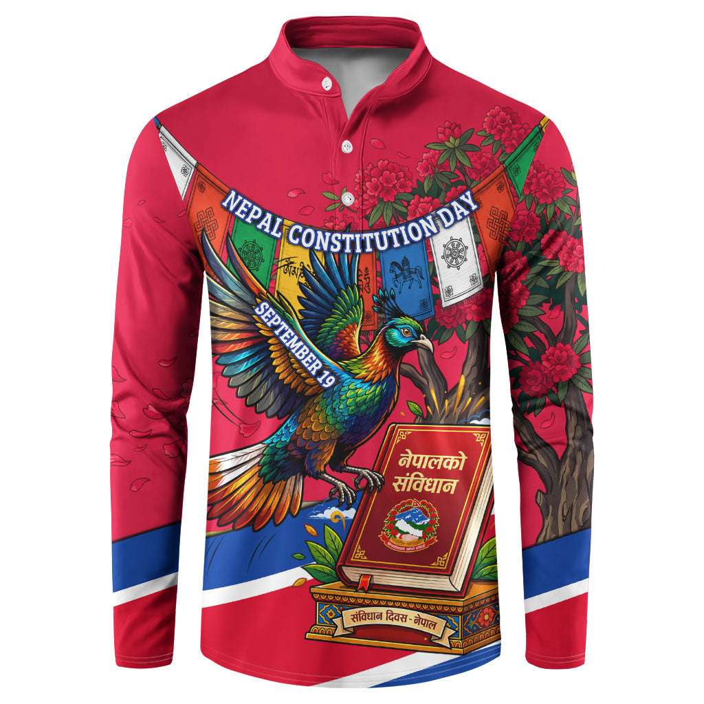 Nepal Constitution Day Button Sweatshirt Himalayan Temples Danphe Himalayan Monal Floral