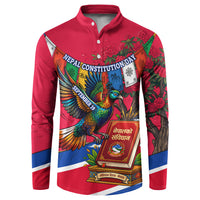 Nepal Constitution Day Button Sweatshirt Himalayan Temples Danphe Himalayan Monal Floral