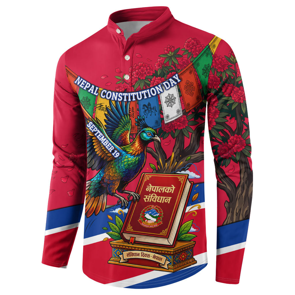 Nepal Constitution Day Button Sweatshirt Himalayan Temples Danphe Himalayan Monal Floral