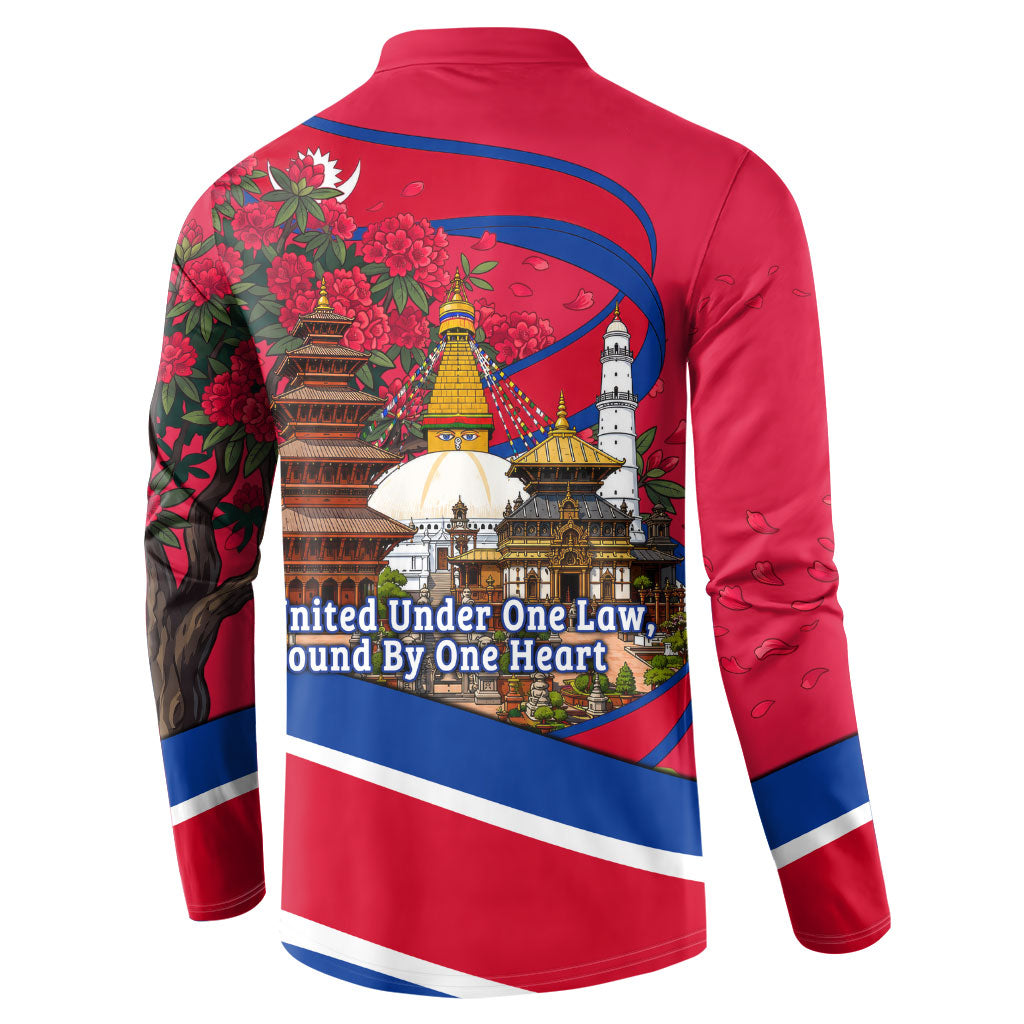 Nepal Constitution Day Button Sweatshirt Himalayan Temples Danphe Himalayan Monal Floral