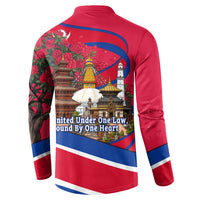 Nepal Constitution Day Button Sweatshirt Himalayan Temples Danphe Himalayan Monal Floral