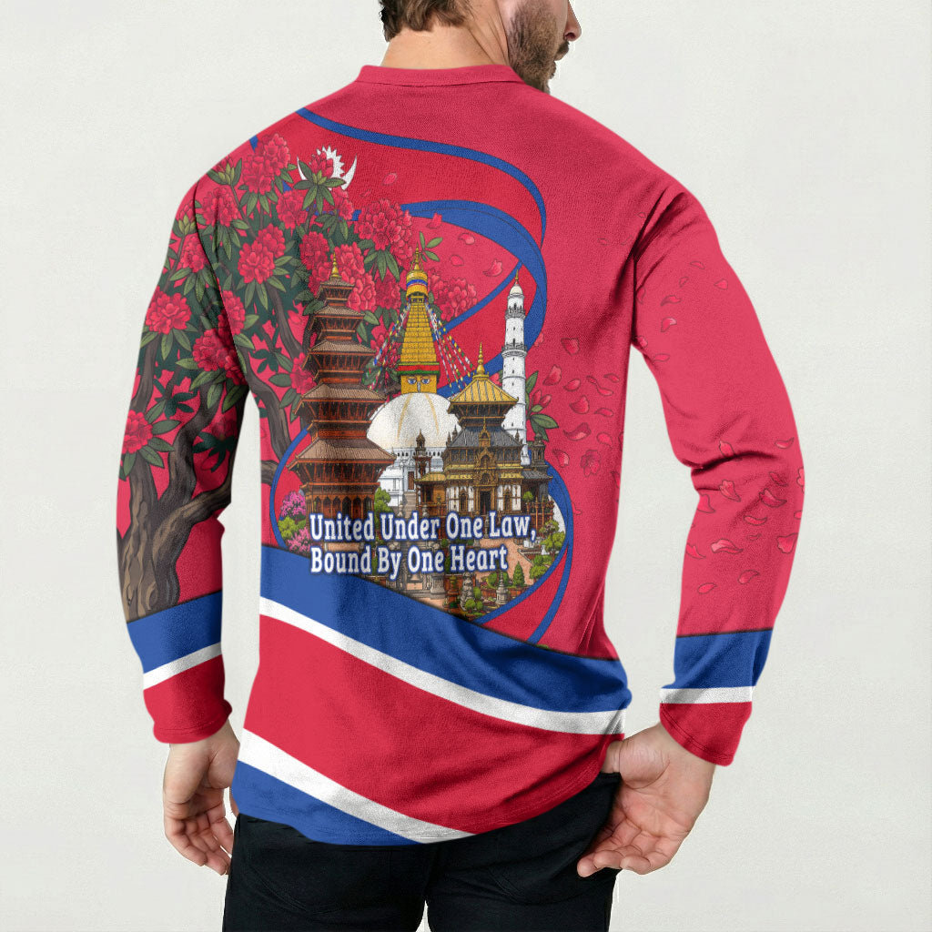 Nepal Constitution Day Button Sweatshirt Himalayan Temples Danphe Himalayan Monal Floral