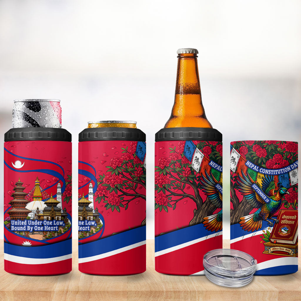 Nepal Constitution Day 4 in 1 Can Cooler Tumbler Himalayan Temples Danphe Himalayan Monal Floral