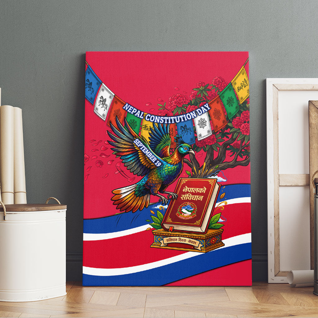 Nepal Constitution Day Canvas Wall Art Himalayan Temples Danphe Himalayan Monal Floral