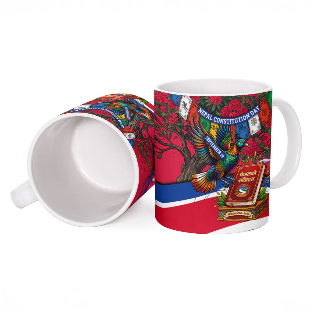 Nepal Constitution Day Ceramic Mug Himalayan Temples Danphe Himalayan Monal Floral