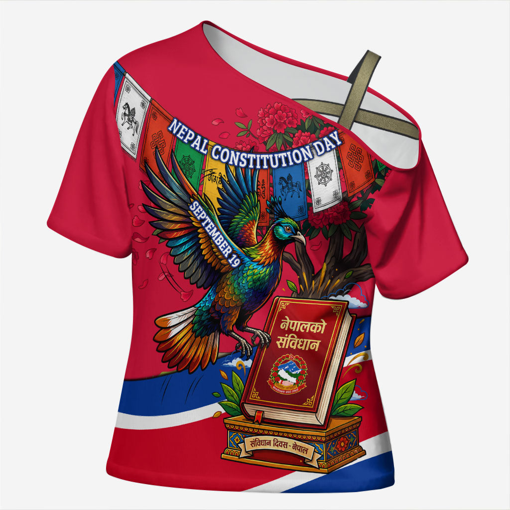 Nepal Constitution Day Cross Shoulder Shirt Himalayan Temples Danphe Himalayan Monal Floral