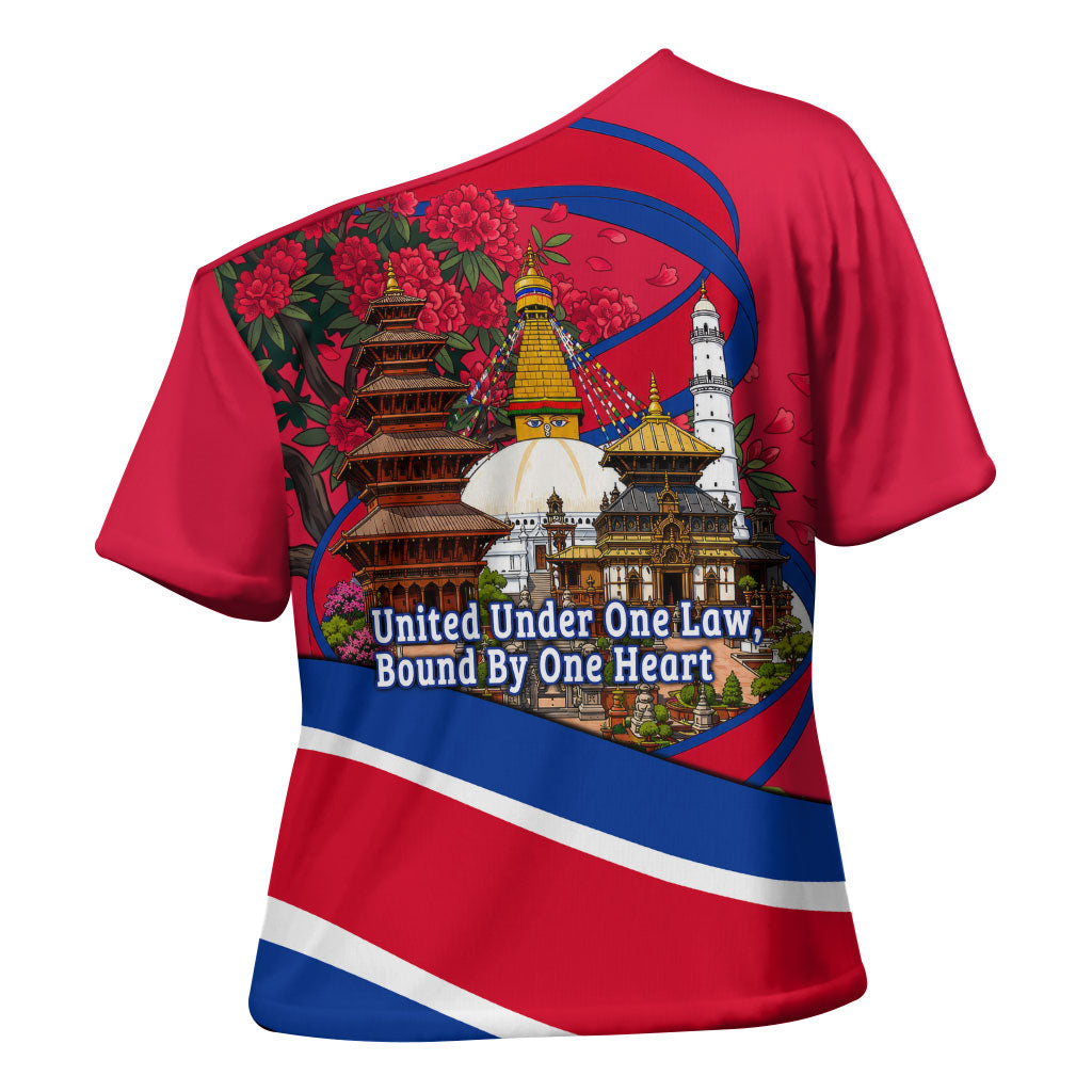 Nepal Constitution Day Cross Shoulder Shirt Himalayan Temples Danphe Himalayan Monal Floral