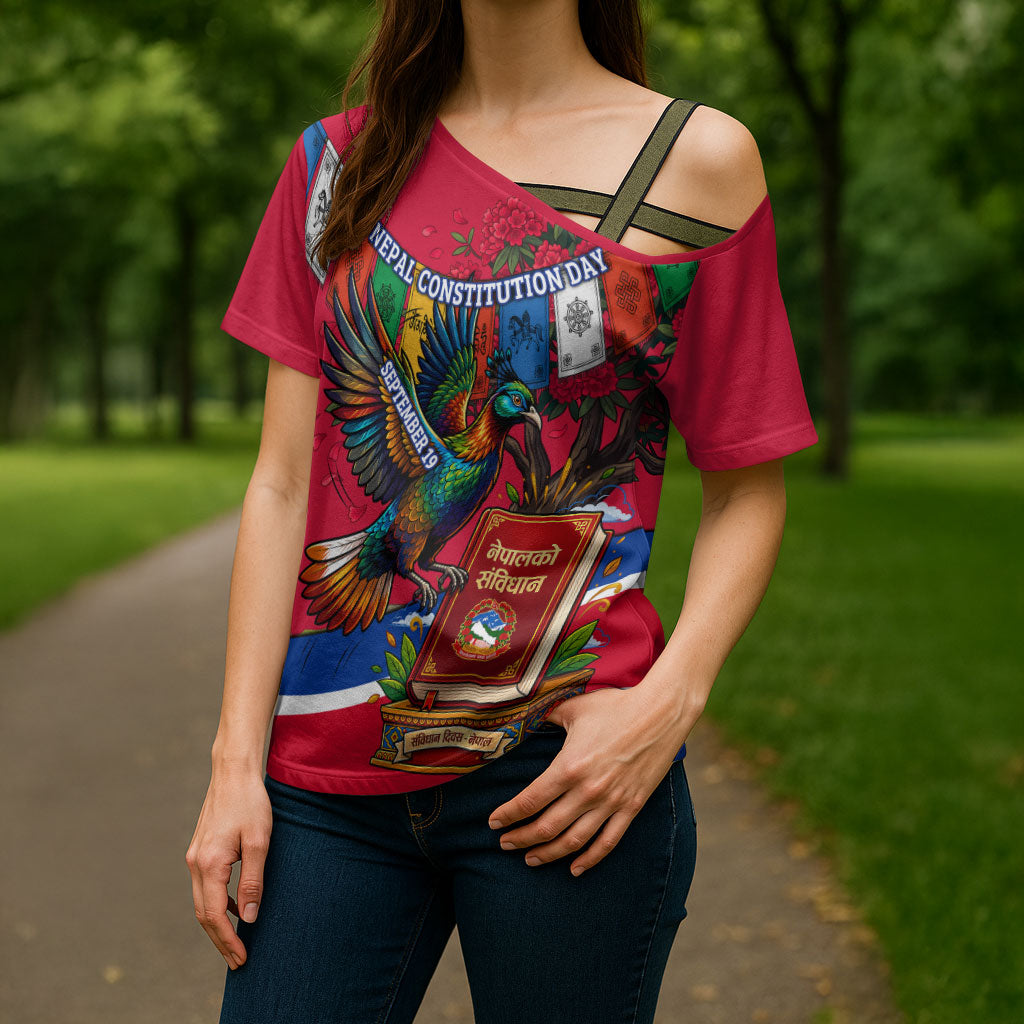 Nepal Constitution Day Cross Shoulder Shirt Himalayan Temples Danphe Himalayan Monal Floral