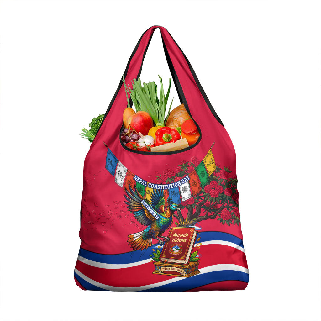 Nepal Constitution Day Grocery Bag Himalayan Temples Danphe Himalayan Monal Floral