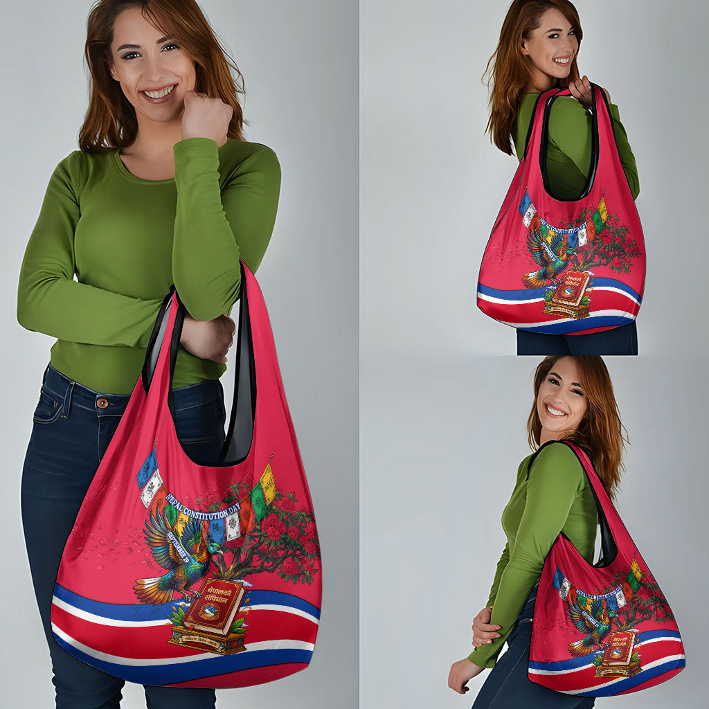 Nepal Constitution Day Grocery Bag Himalayan Temples Danphe Himalayan Monal Floral