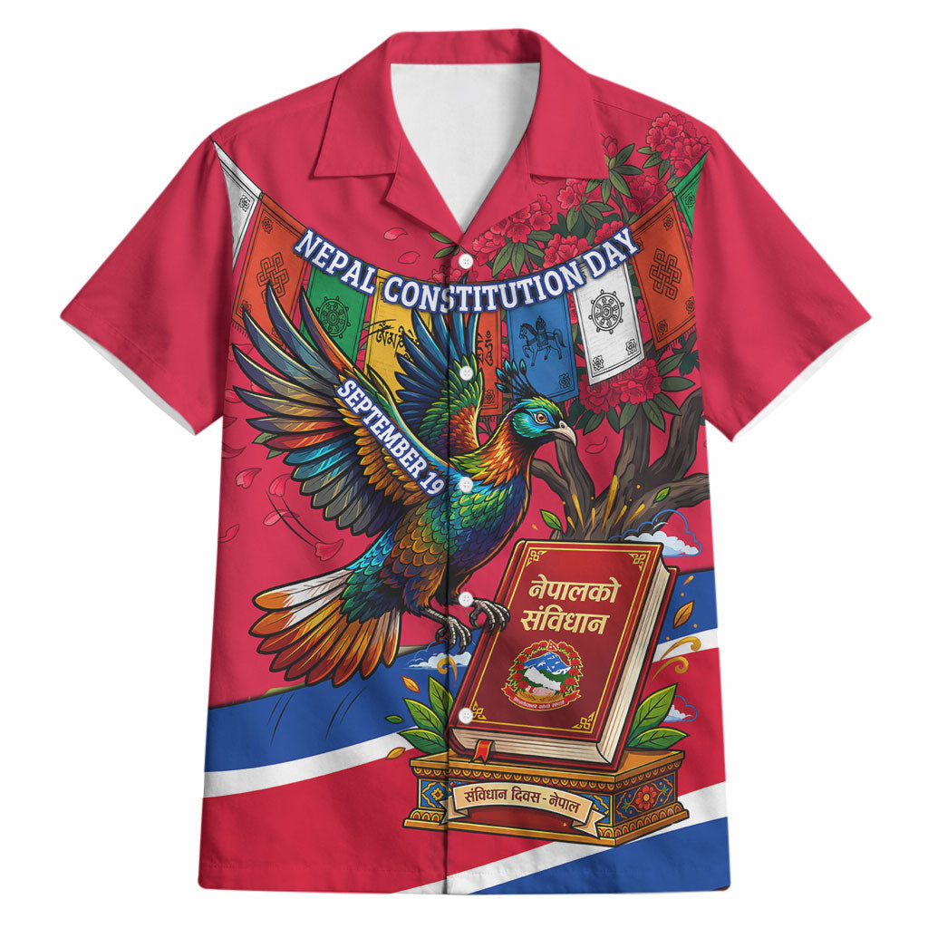 Nepal Constitution Day Hawaiian Shirt Himalayan Temples Danphe Himalayan Monal Floral