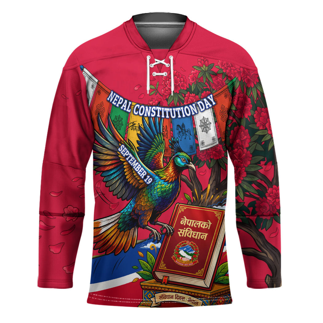 Nepal Constitution Day Hockey Jersey Himalayan Temples Danphe Himalayan Monal Floral