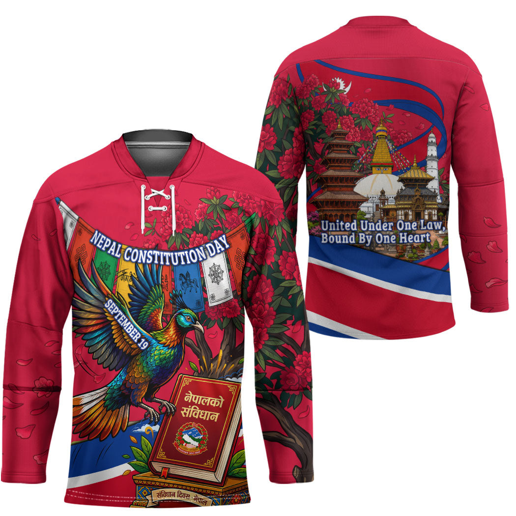 Nepal Constitution Day Hockey Jersey Himalayan Temples Danphe Himalayan Monal Floral