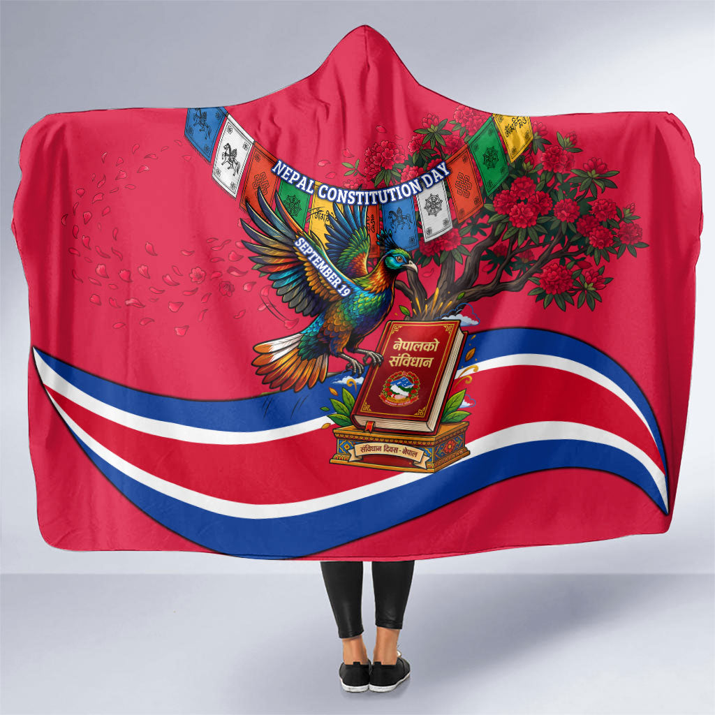 Nepal Constitution Day Hooded Blanket Himalayan Temples Danphe Himalayan Monal Floral