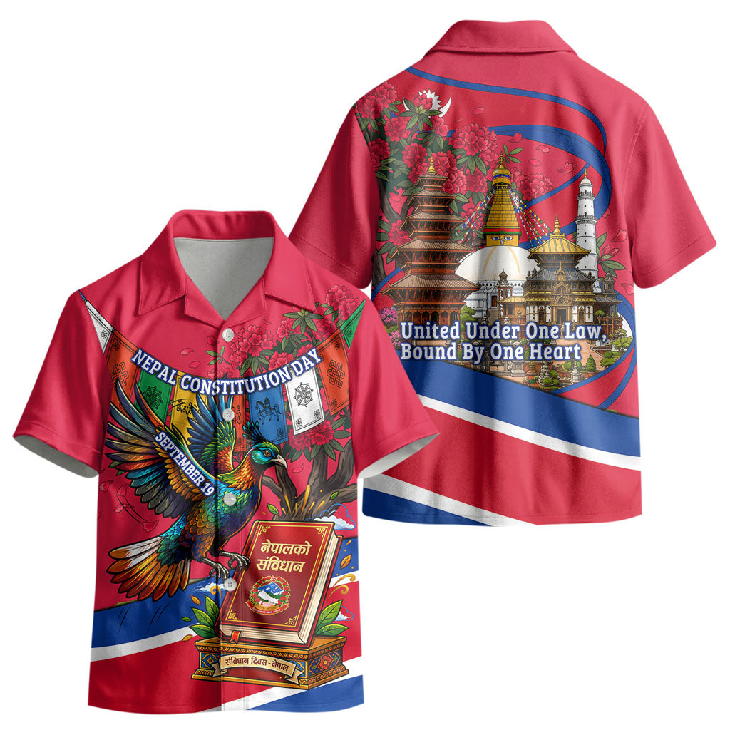 Nepal Constitution Day Kid Hawaiian Shirt Himalayan Temples Danphe Himalayan Monal Floral