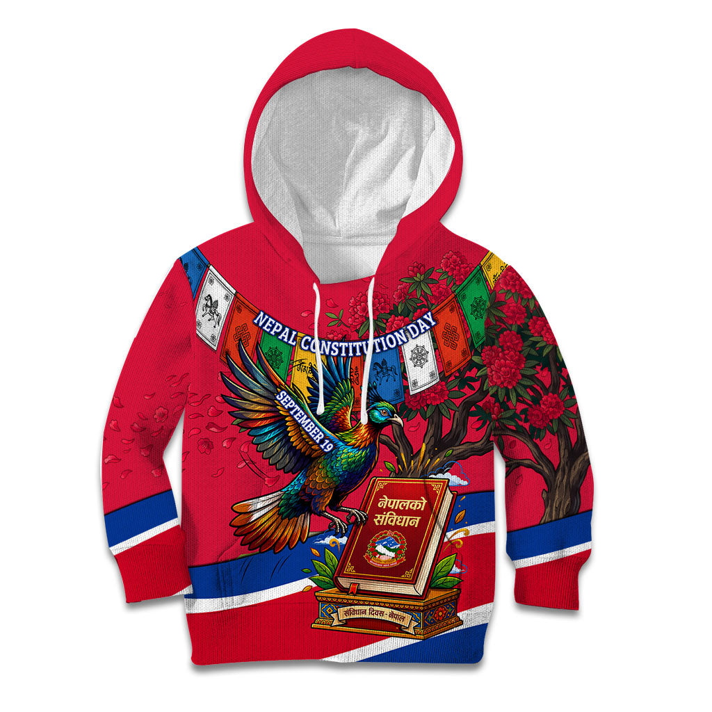 Nepal Constitution Day Kid Hoodie Himalayan Temples Danphe Himalayan Monal Floral