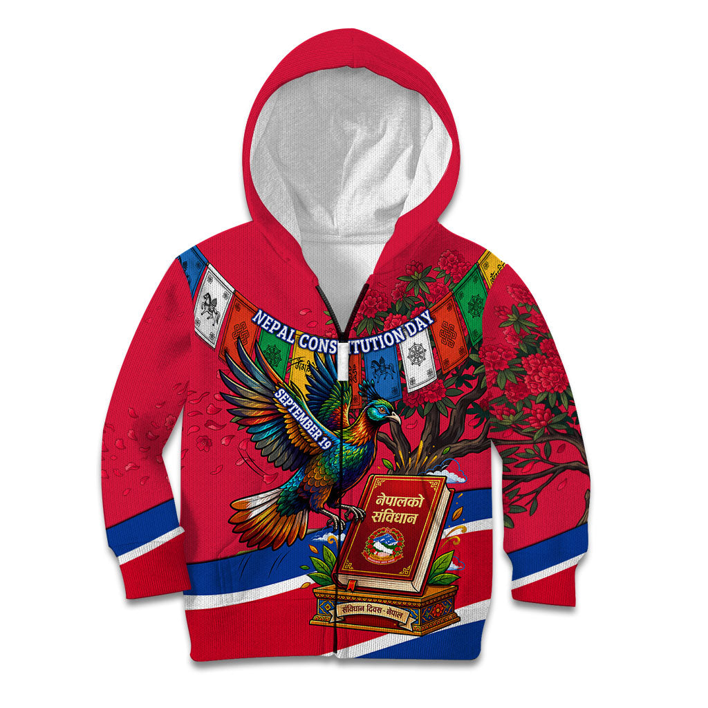 Nepal Constitution Day Kid Hoodie Himalayan Temples Danphe Himalayan Monal Floral