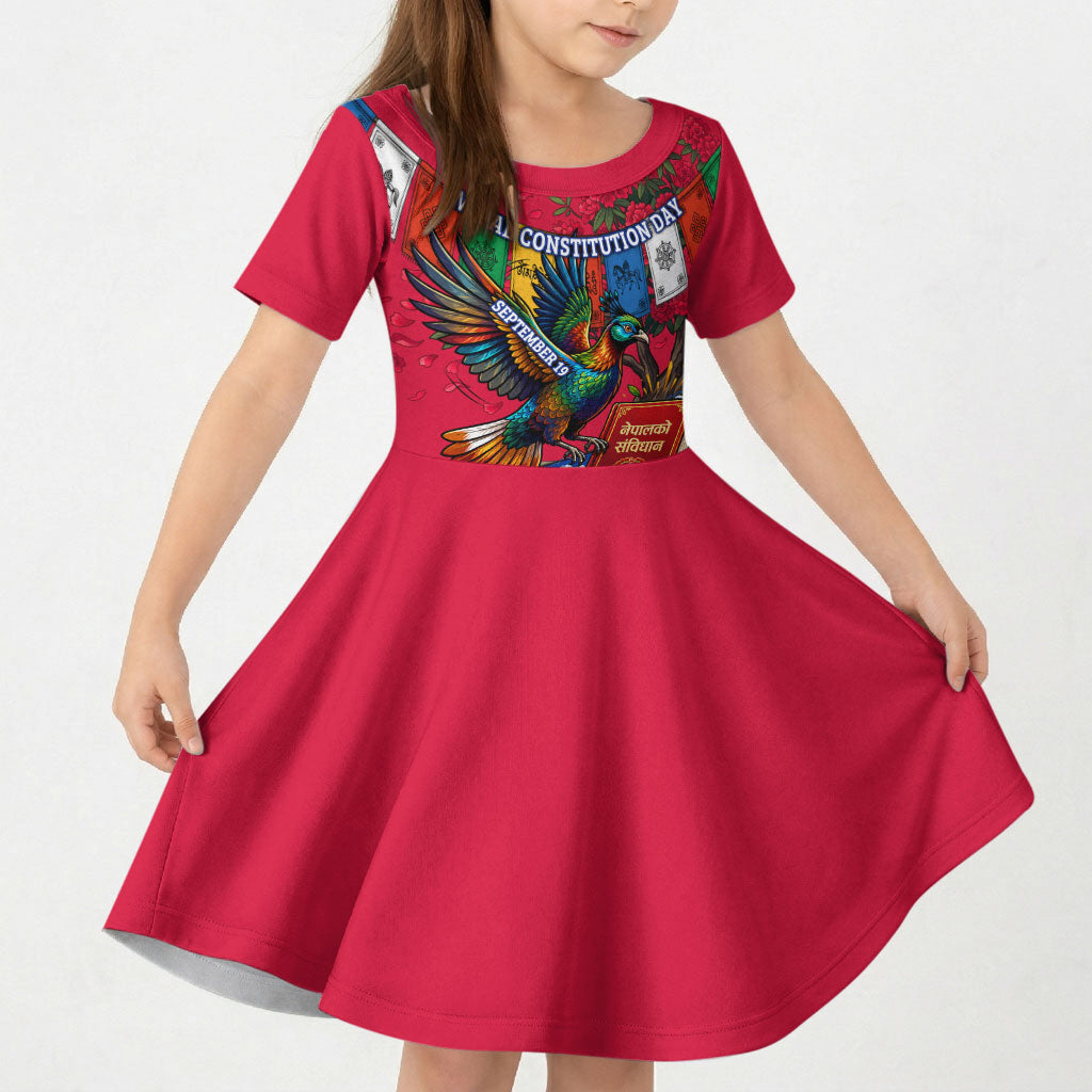 Nepal Constitution Day Kid Short Sleeve Dress Himalayan Temples Danphe Himalayan Monal Floral