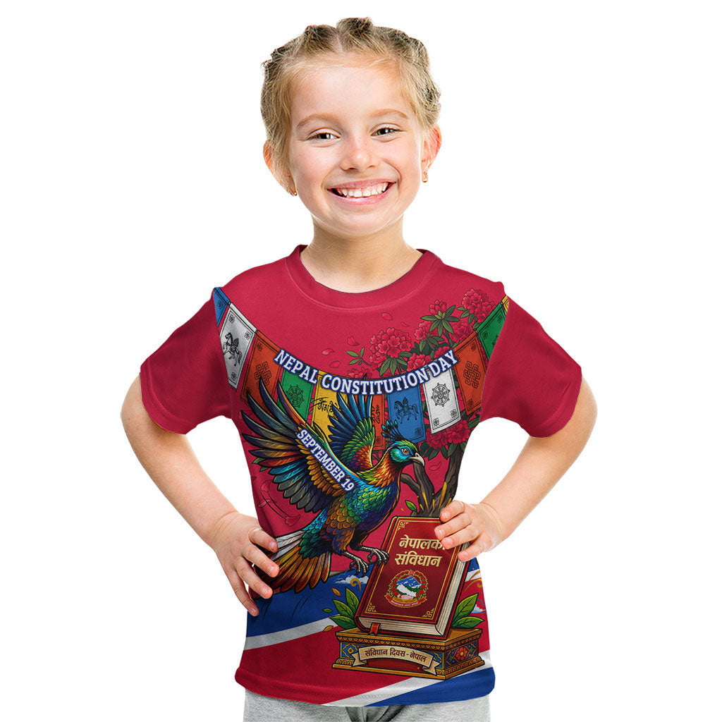 Nepal Constitution Day Kid T Shirt Himalayan Temples Danphe Himalayan Monal Floral