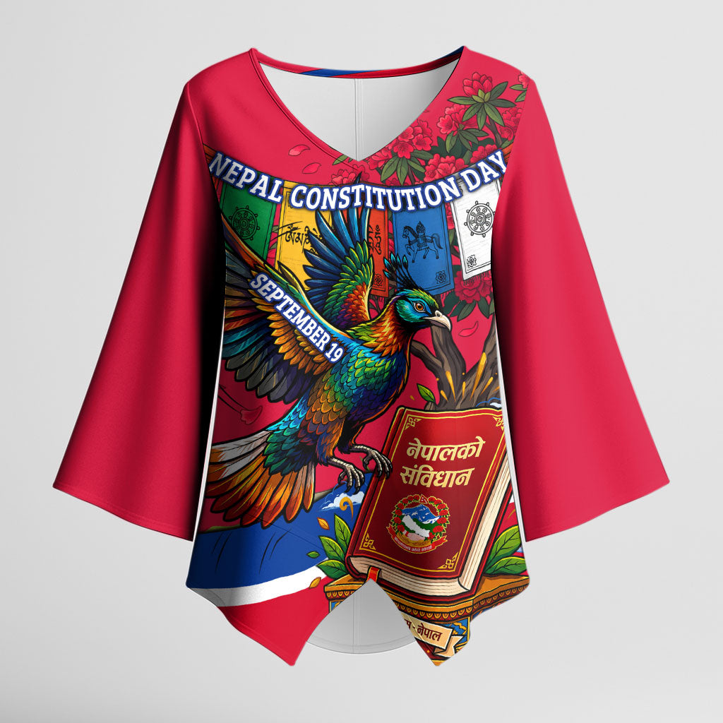 Nepal Constitution Day Kimono Sleeve Blouse Himalayan Temples Danphe Himalayan Monal Floral