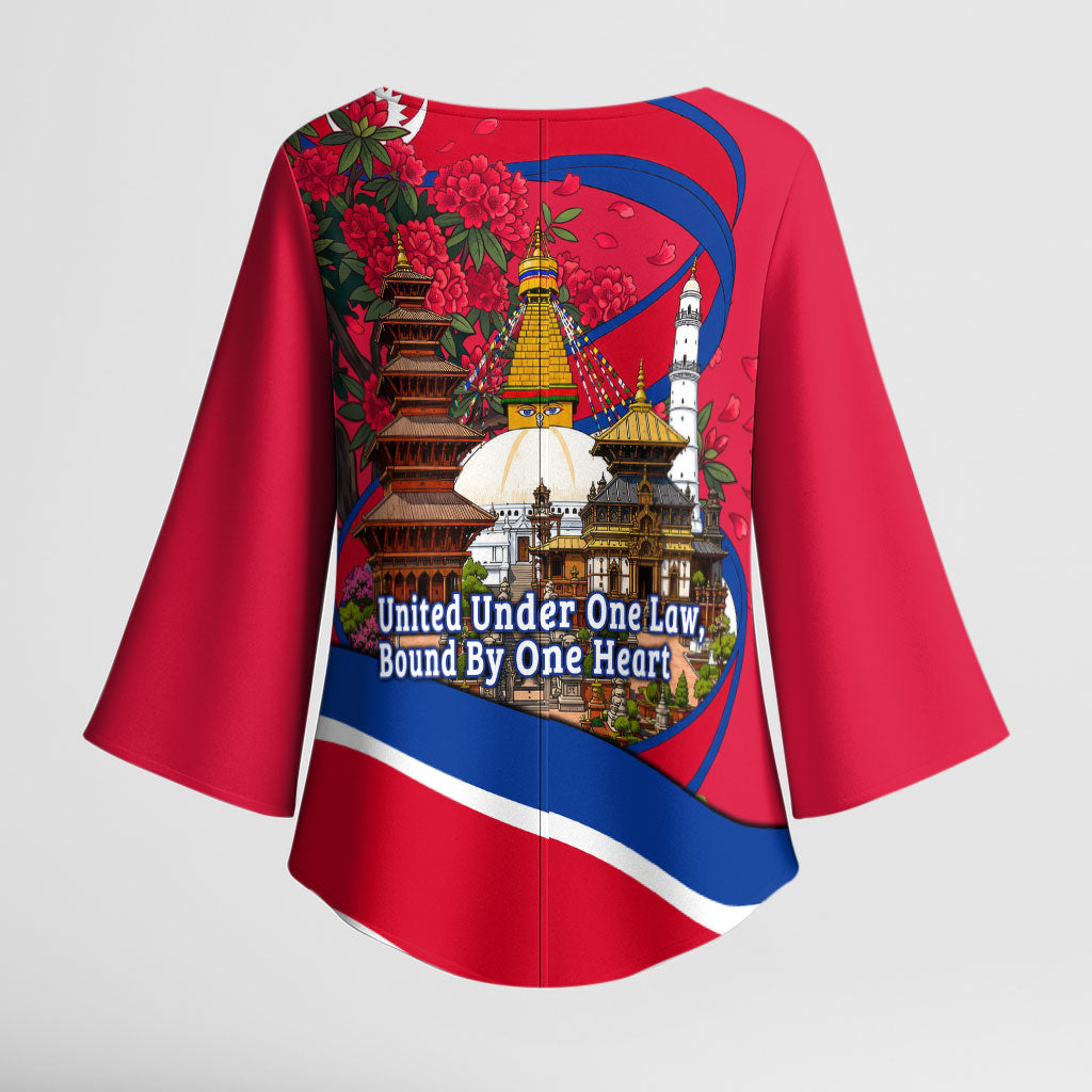 Nepal Constitution Day Kimono Sleeve Blouse Himalayan Temples Danphe Himalayan Monal Floral