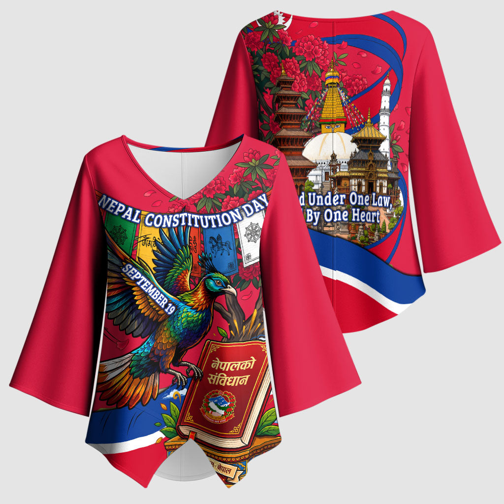 Nepal Constitution Day Kimono Sleeve Blouse Himalayan Temples Danphe Himalayan Monal Floral