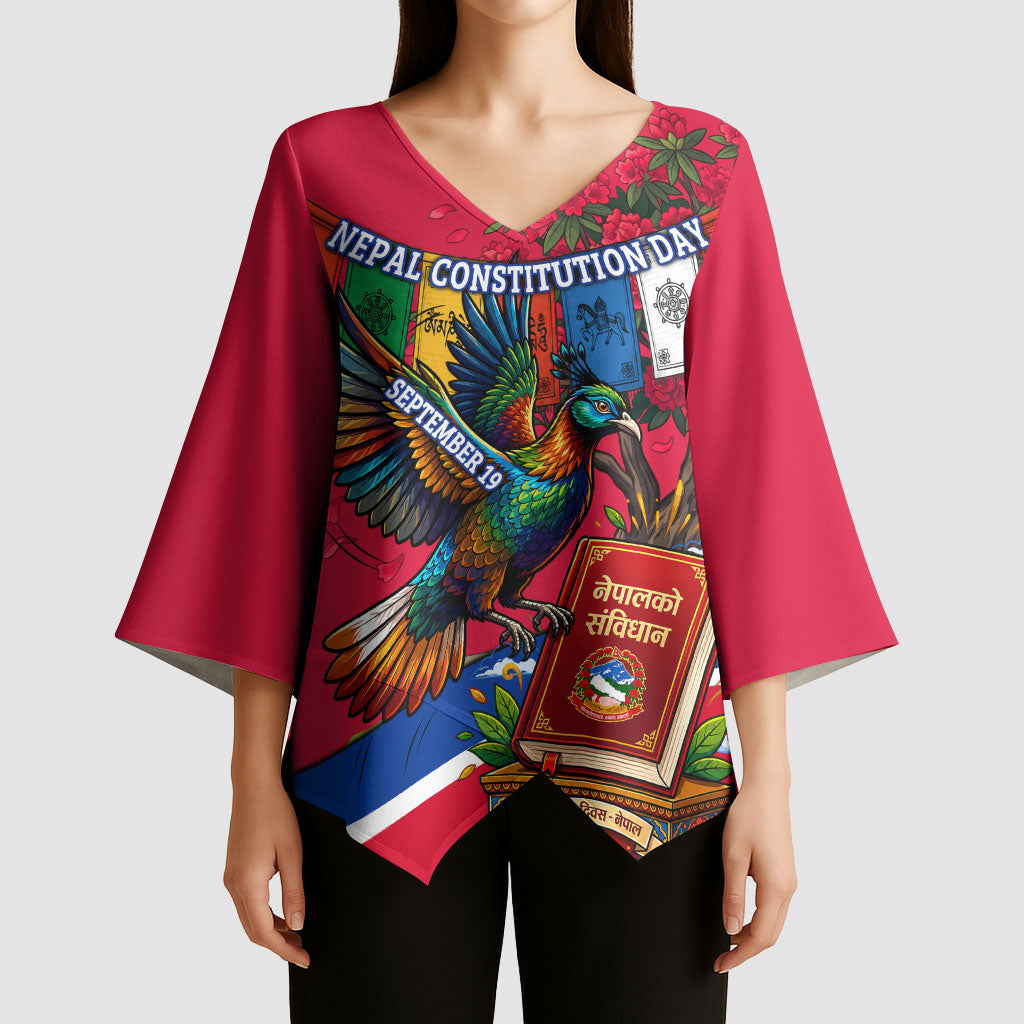 Nepal Constitution Day Kimono Sleeve Blouse Himalayan Temples Danphe Himalayan Monal Floral