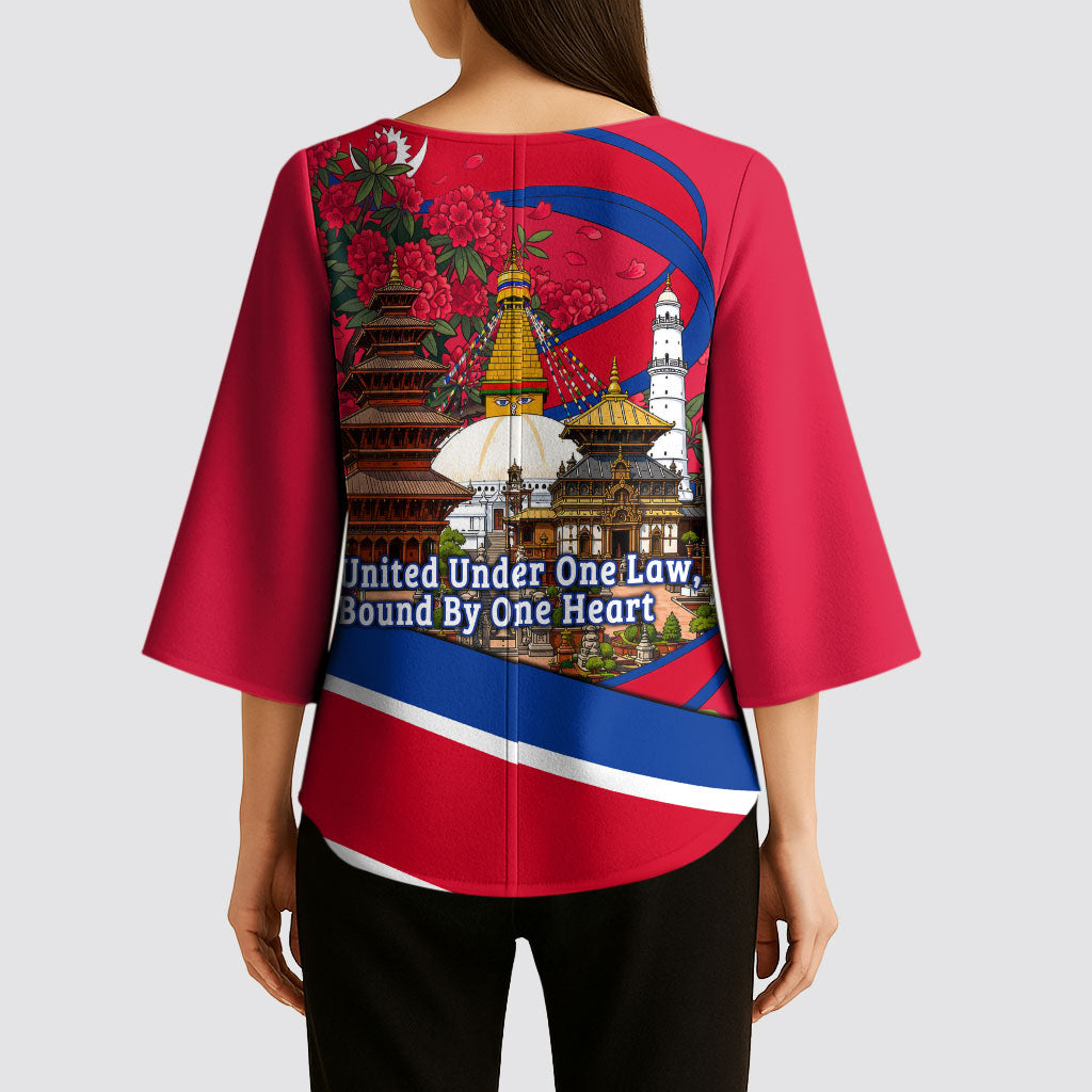 Nepal Constitution Day Kimono Sleeve Blouse Himalayan Temples Danphe Himalayan Monal Floral