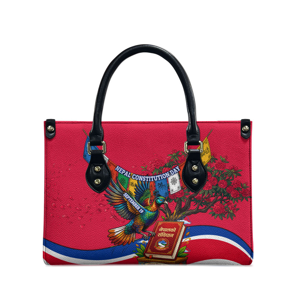 Nepal Constitution Day Leather Bag Himalayan Temples Danphe Himalayan Monal Floral