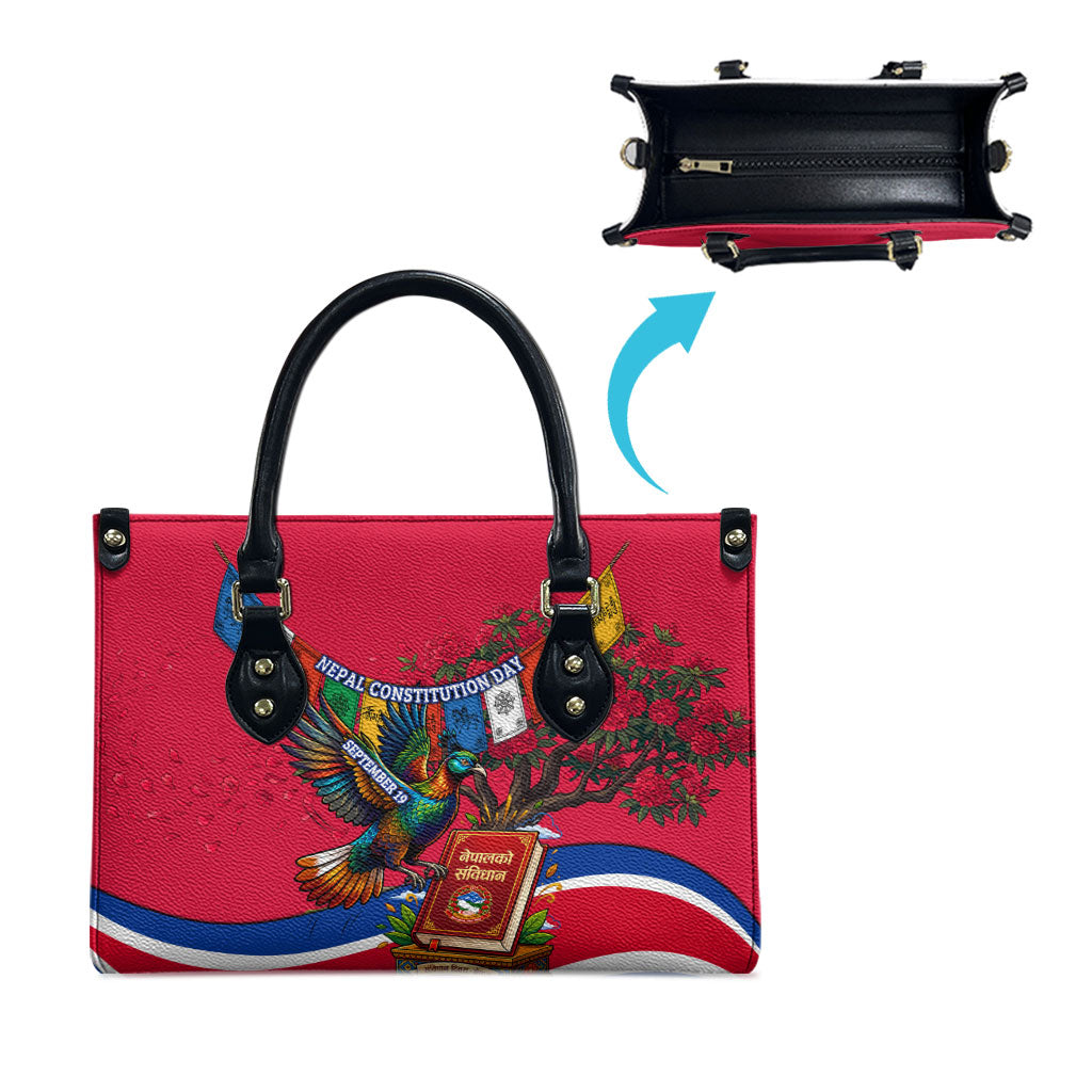 Nepal Constitution Day Leather Bag Himalayan Temples Danphe Himalayan Monal Floral