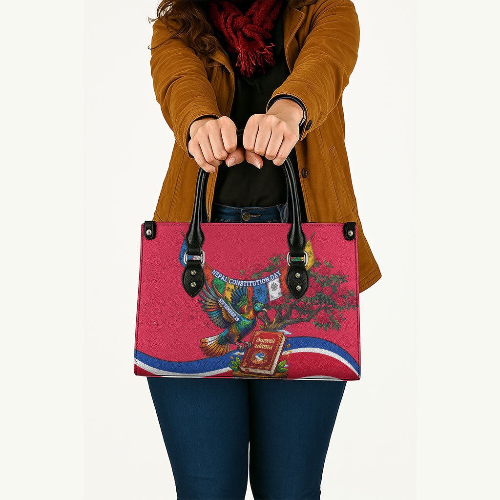 Nepal Constitution Day Leather Bag Himalayan Temples Danphe Himalayan Monal Floral