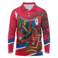 Nepal Constitution Day Long Sleeve Polo Shirt Himalayan Temples Danphe Himalayan Monal Floral