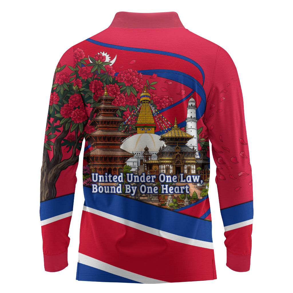 Nepal Constitution Day Long Sleeve Polo Shirt Himalayan Temples Danphe Himalayan Monal Floral