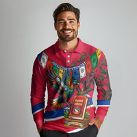 Nepal Constitution Day Long Sleeve Polo Shirt Himalayan Temples Danphe Himalayan Monal Floral