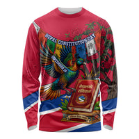 Nepal Constitution Day Long Sleeve Shirt Himalayan Temples Danphe Himalayan Monal Floral