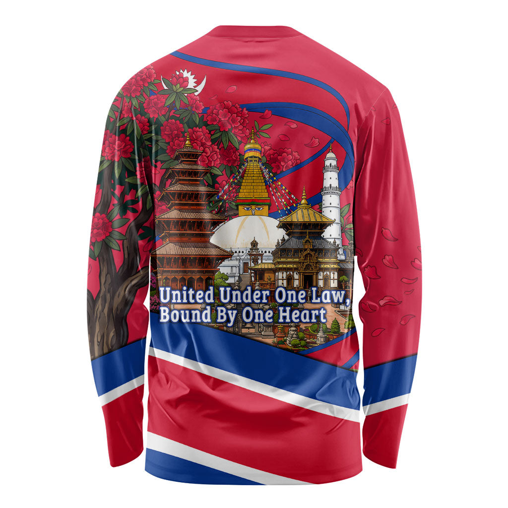 Nepal Constitution Day Long Sleeve Shirt Himalayan Temples Danphe Himalayan Monal Floral