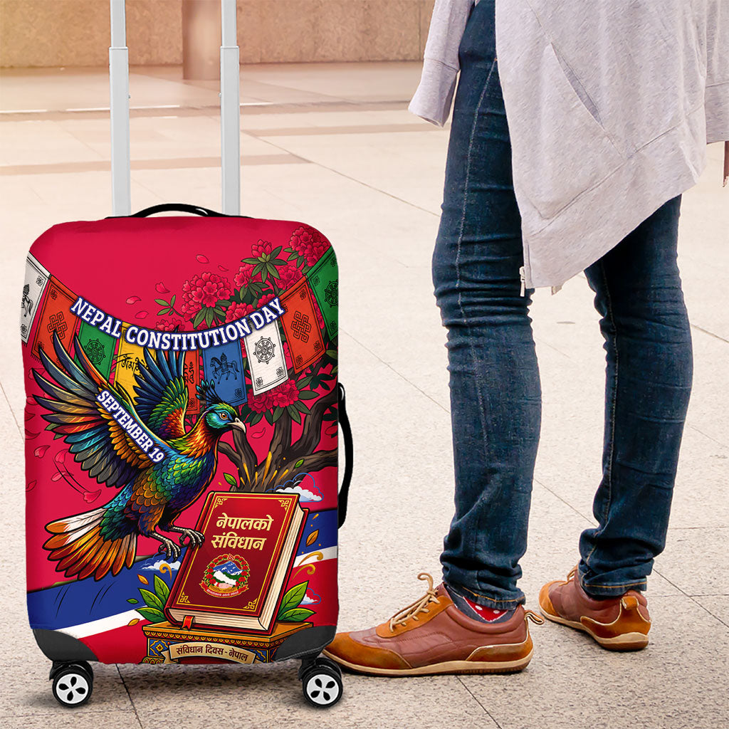 Nepal Constitution Day Luggage Cover Himalayan Temples Danphe Himalayan Monal Floral