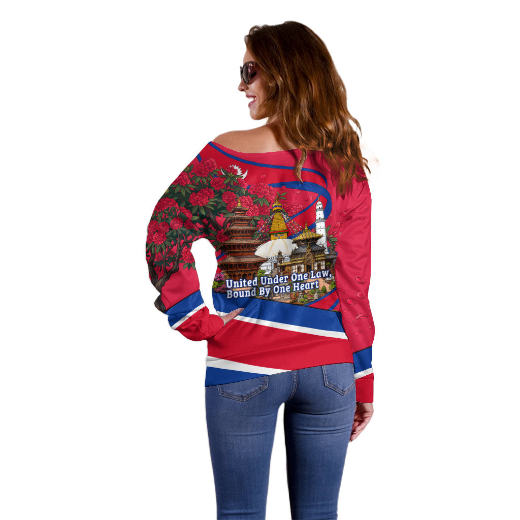 Nepal Constitution Day Off Shoulder Sweater Himalayan Temples Danphe Himalayan Monal Floral