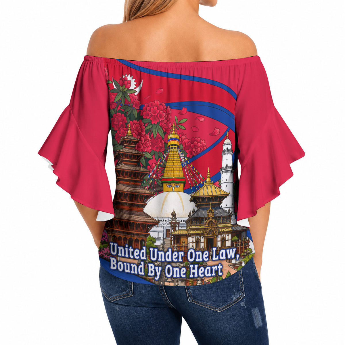 Nepal Constitution Day Off Shoulder Wrap Waist Top Himalayan Temples Danphe Himalayan Monal Floral